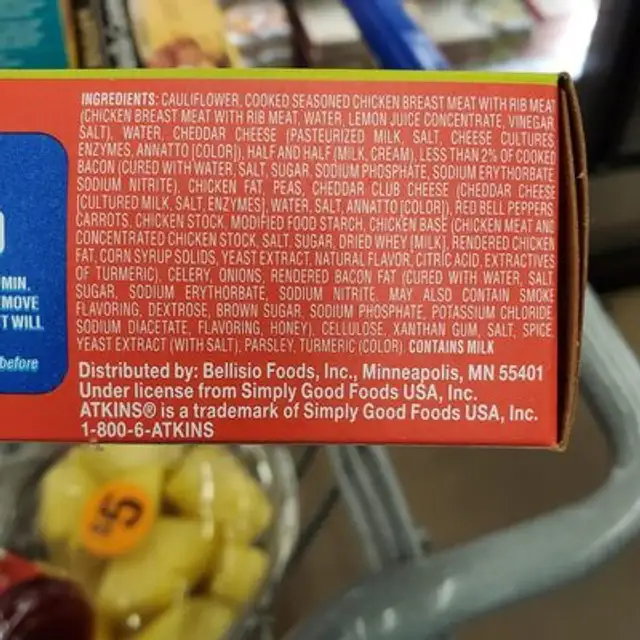Cheesy Chicken Risotto ingredients label