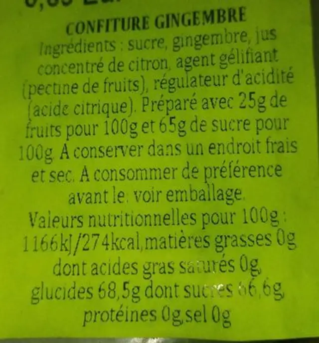 Ginger Preserve ingredients label