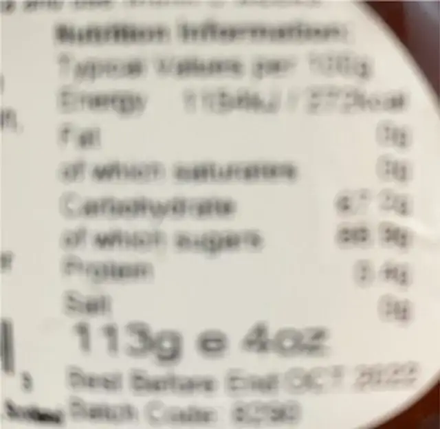 Mermelada fresa nutrition facts table