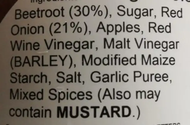 Beetroot and Red Onion Chutney ingredients label