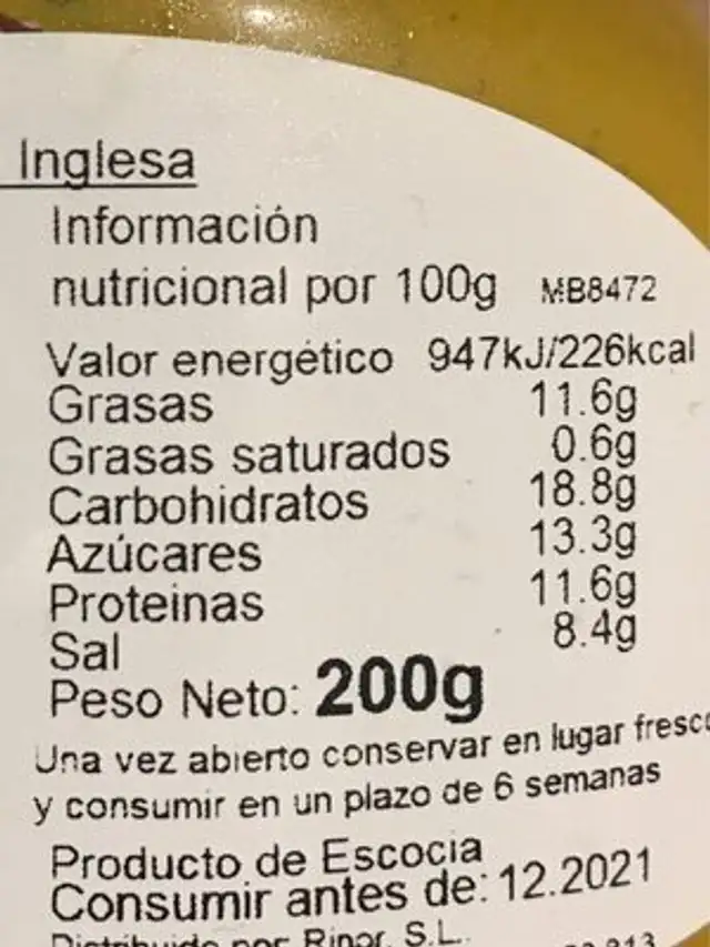 Traditional English Mustard nutrition facts table