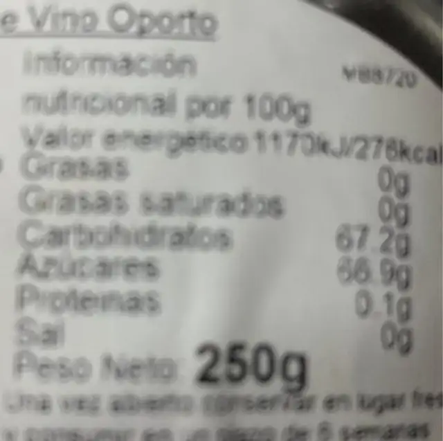 Port wine jelly nutrition facts table