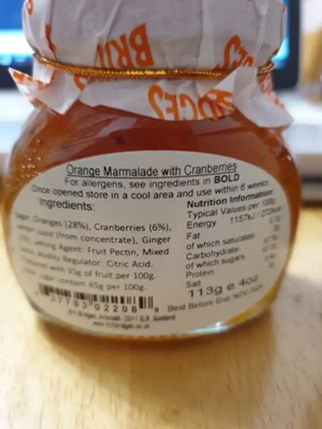 Mrs Bridges ingredients label