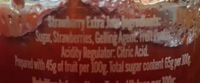 Scottish Strawberry ingredients label