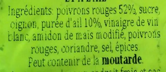 Red pepper & garlic salsa ingredients label