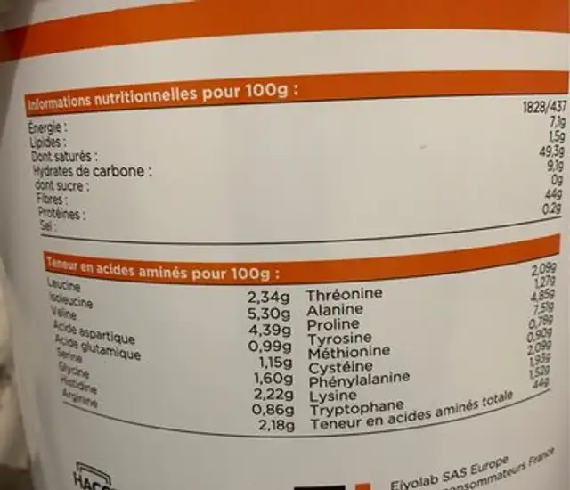 Gainer nutrition facts table