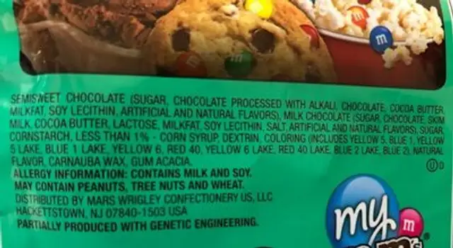 M&M's Mint ingredients label