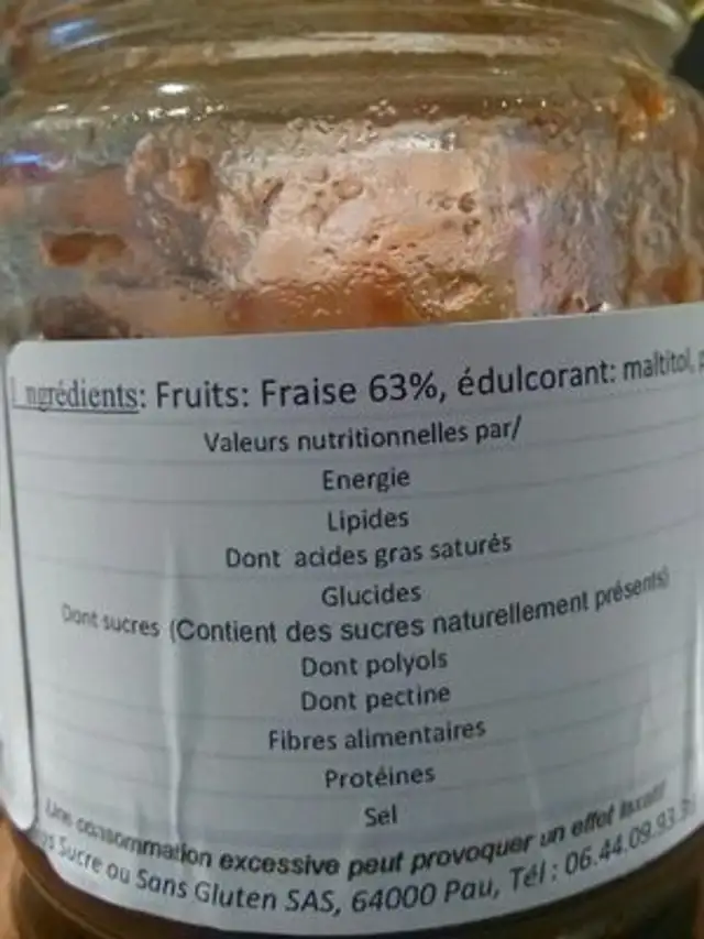 Tartinade sans sucre avec édulcorant ingredients label