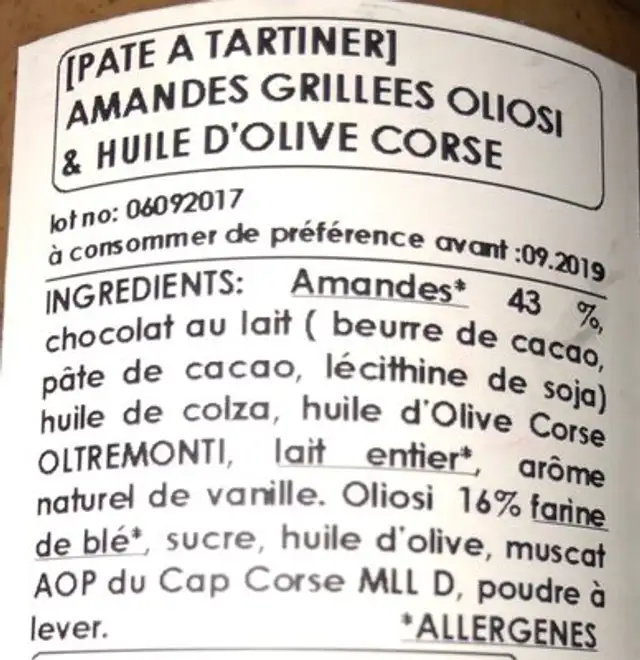 Amandulosa ingredients label