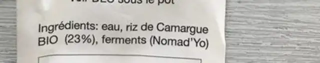 CREM'RIZ ingredients label