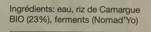 Crèm'Riz ingredients label