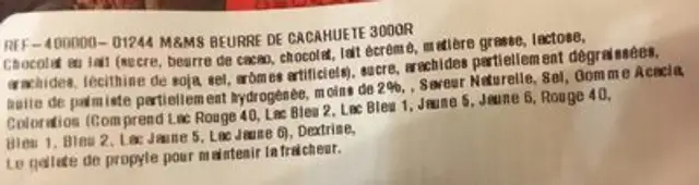 M&m's peanut butter ingredients label