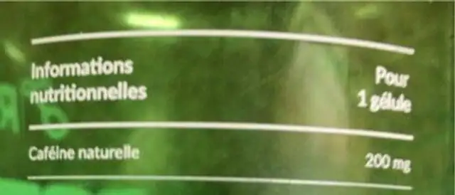 Cafeine nutrition facts table