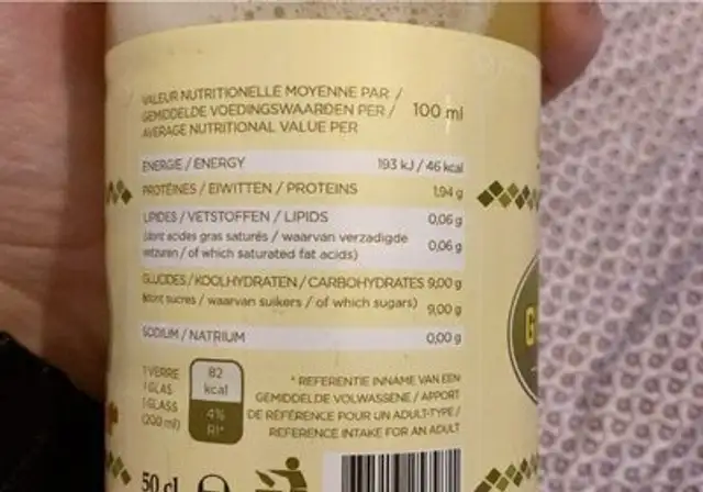 Ginger drink nutrition facts table