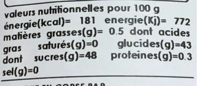 Le citron de Vescovato - Confit et vanille de Madagascar nutrition facts table