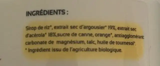Tonus et vitalité ingredients label