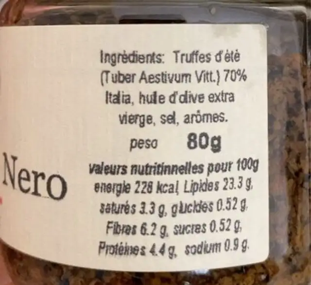 Crema tartufo nero nutrition facts table