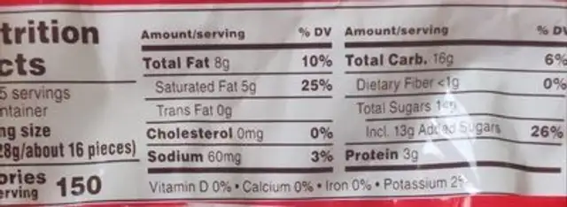 M&M's peanut butter nutrition facts table
