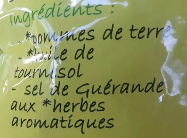 Chips biologique du Tarn et Garonne ingredients label