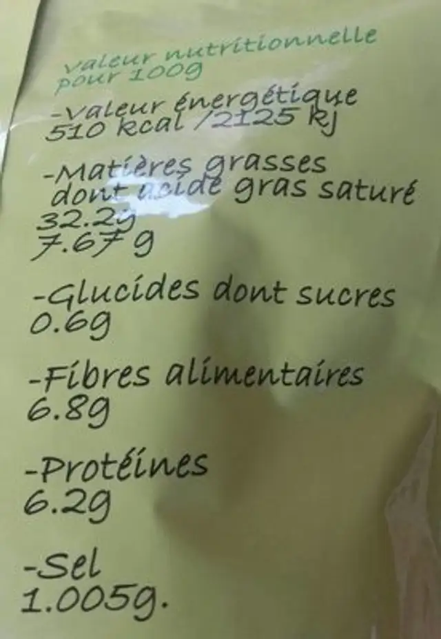 Chips biologique du Tarn et Garonne nutrition facts table