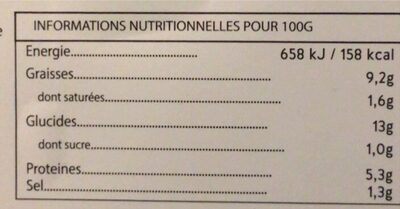 TOrtilla de pomme de terre et oignons nutrition facts table