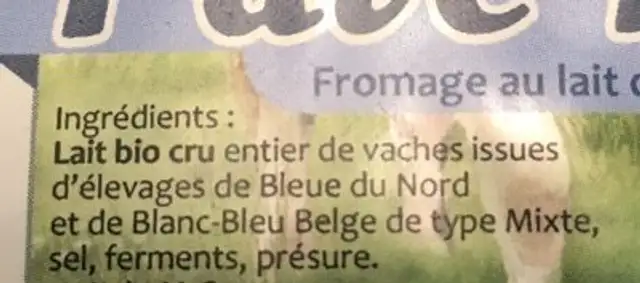 Le pavé bleu ingredients label