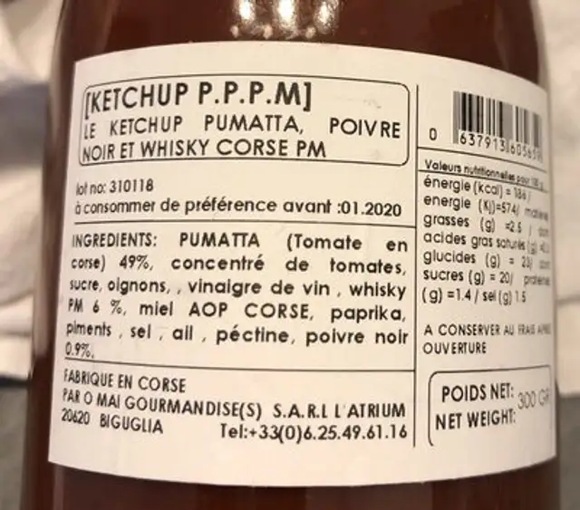 Ketchup o ma ingredients label