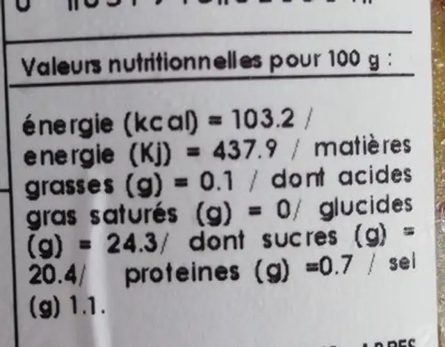 Ketchup nutrition facts table