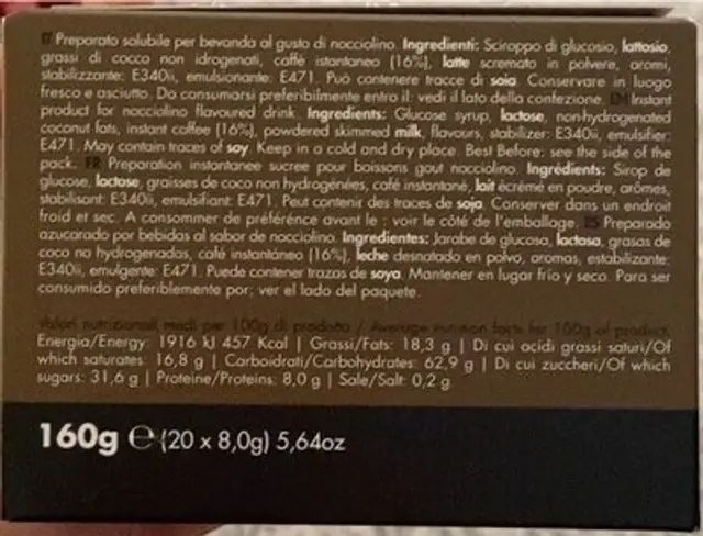 Nocciolino nutrition facts table