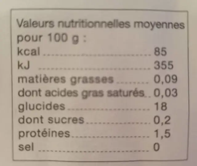 Crèm'riz vanille nutrition facts table