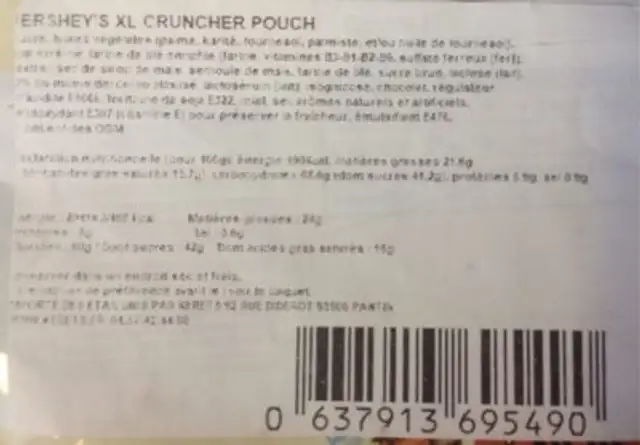 Hershey's ingredients label