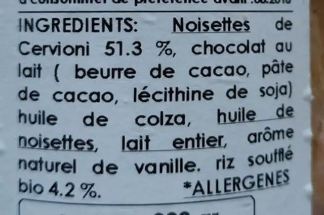 Crunchiella di O Mà! ingredients label