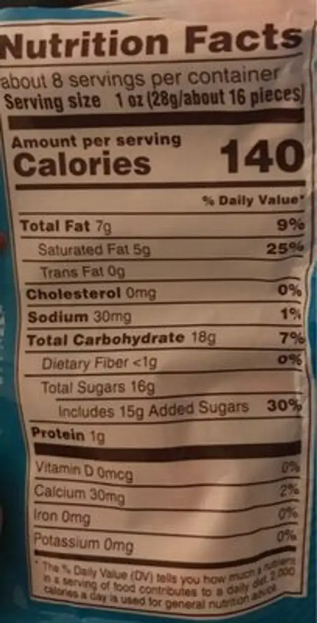 M&M'S chocolat nutrition facts table