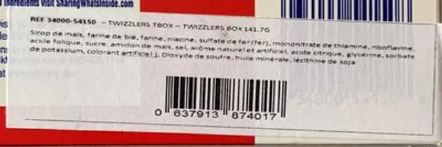 Twizzlers bites ingredients label