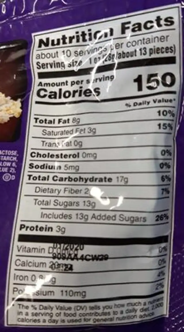 M&M's 49% cacao nutrition facts table