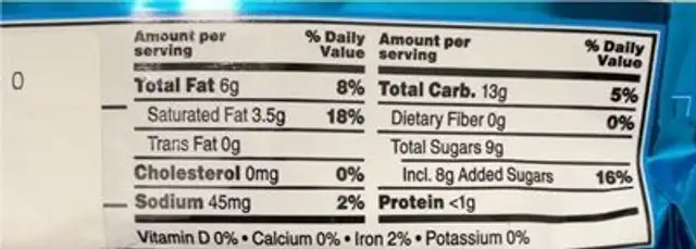Twix cookies & creme nutrition facts table