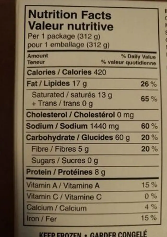 Chao creamy mac 'n chao nutrition facts table