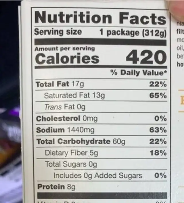 Creamy mac 'n chao nutrition facts table