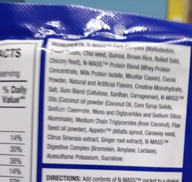 N-Mass ingredients label