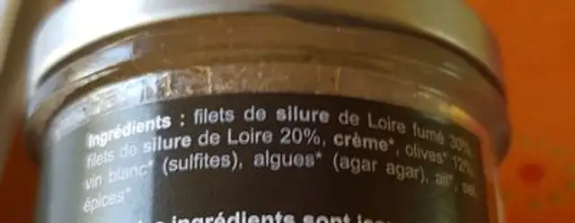 Diluée fumé aux olives noires ingredients label