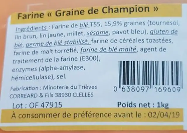 Farine graine de champion ingredients label
