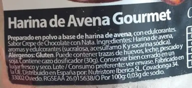 Xtremstar Gourmet ingredients label