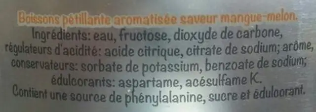 Mango-melon ingredients label