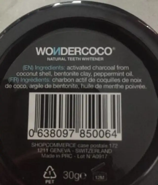 Wonder coco ingredients label