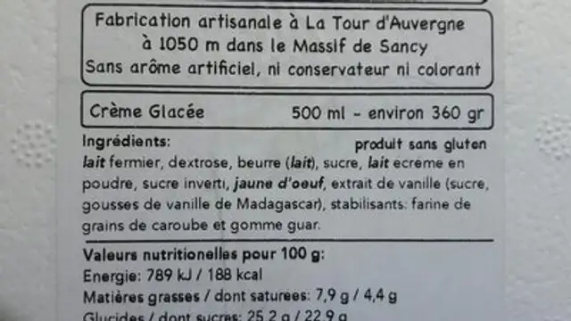 Vanille de Madagascar ingredients label