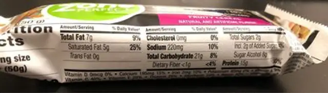 Zone perfect macros fruity cereal bar nutrition facts table