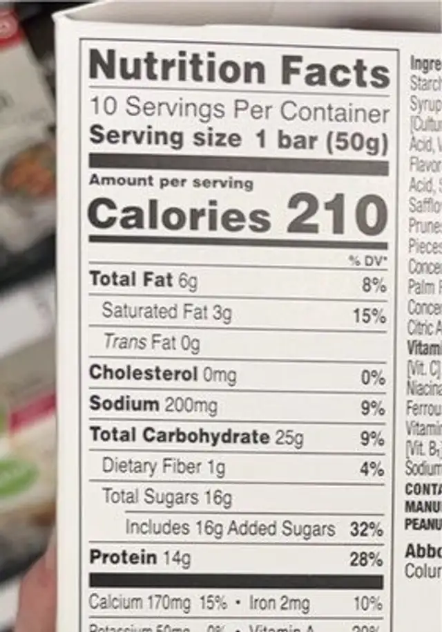 protein bar nutrition facts table