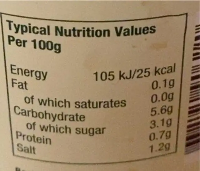 Dill & Garlic Sauerkraut nutrition facts table