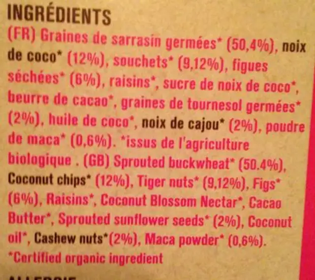 Idätetty Tattari-superfoo ingredients label