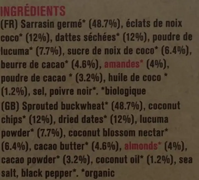 Raw Gorilla: Organic Cacao Crispies - 250G ingredients label